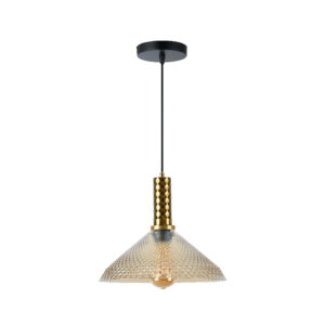 Lámpara de suspender HOMAM - 1 luz E27 - Acabado dorado / ámbar